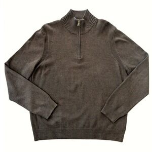 MERONA Men's Quarter Zip Sweater Dark Brown Melange Cotton Size Large Academia